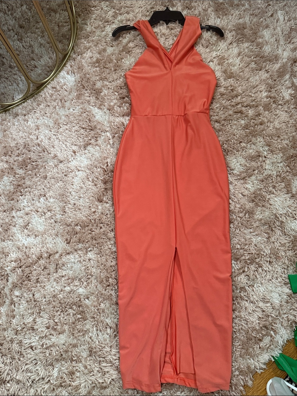 Fashion Nova Coral Halter Slit Midi Dress